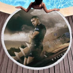 Kylian Mbappe Lottin  PSG Soccer Player Round Beach Towel 1