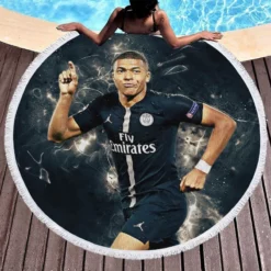 Kylian Mbappe Lottin Ultimate Soccer Player Round Beach Towel 1