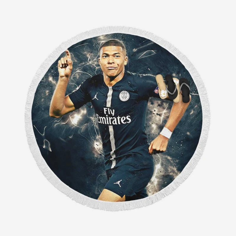 Kylian Mbappe Lottin Ultimate Soccer Player Round Beach Towel