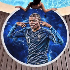 Kylian Mbappe Powerfull French Player Round Beach Towel 1