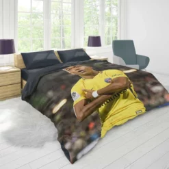 Kylian Mbappe in PSG Yellow Jersey Duvet Cover 1