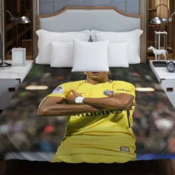 Kylian Mbappe in PSG Yellow Jersey Duvet Cover
