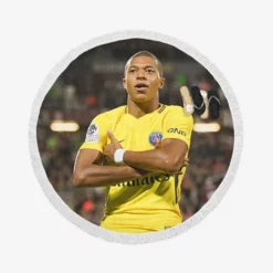 Kylian Mbappe in PSG Yellow Jersey Round Beach Towel