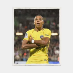 Kylian Mbappe in PSG Yellow Jersey Sherpa Fleece Blanket 1