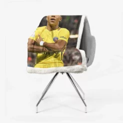 Kylian Mbappe in PSG Yellow Jersey Sherpa Fleece Blanket 2