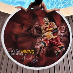 Kyrie Irving Powerful NBA Basketball Player Round Beach Towel 1