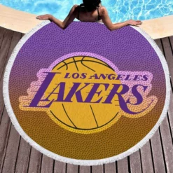 LA Lakers Logo Excellent NBA Basketball Team Logo Round Beach Towel 1