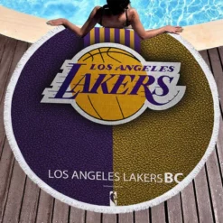 LA Lakers Logo Top Ranked NBA Basketball Team Logo Round Beach Towel 1