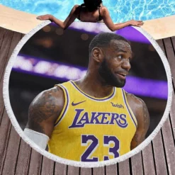 LeBron James  Los Angeles Lakers NBA Player Round Beach Towel 1