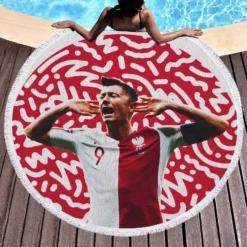 Lewandowski Capable Poland Soccer Player Round Beach Towel 1