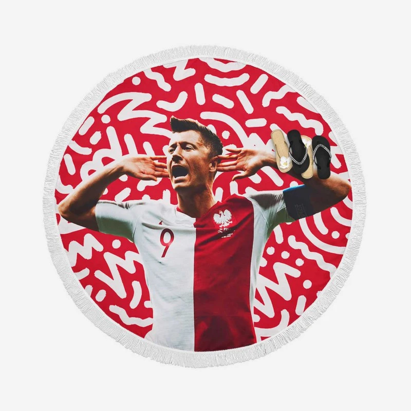 Lewandowski Capable Poland Soccer Player Round Beach Towel