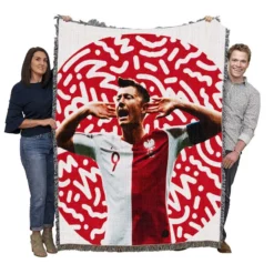 Lewandowski Capable Poland Soccer Player Woven Blanket