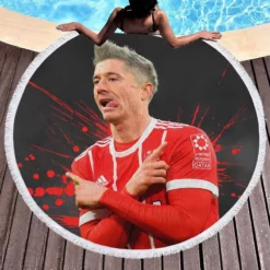 Lewandowski Goal Driven Soccer Player Round Beach Towel 1