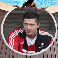 Lewandowski Successful Football Player Round Beach Towel 1