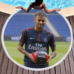 Ligue 1 Soccer Player Neymar Round Beach Towel 1