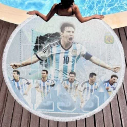 Lionel Messi Argentina Football Player Round Beach Towel 1