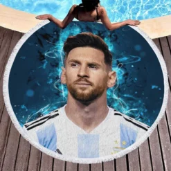 Lionel Messi  Argentina National Soccer Player Round Beach Towel 1