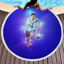 Lionel Messi Argentina Sports Player Round Beach Towel 1