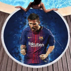 Lionel Messi  Barca Ballon d Or Football Player Round Beach Towel 1
