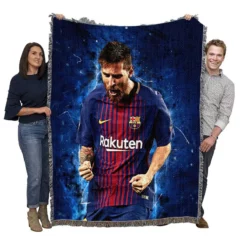Lionel Messi  Barca Ballon d Or Football Player Woven Blanket