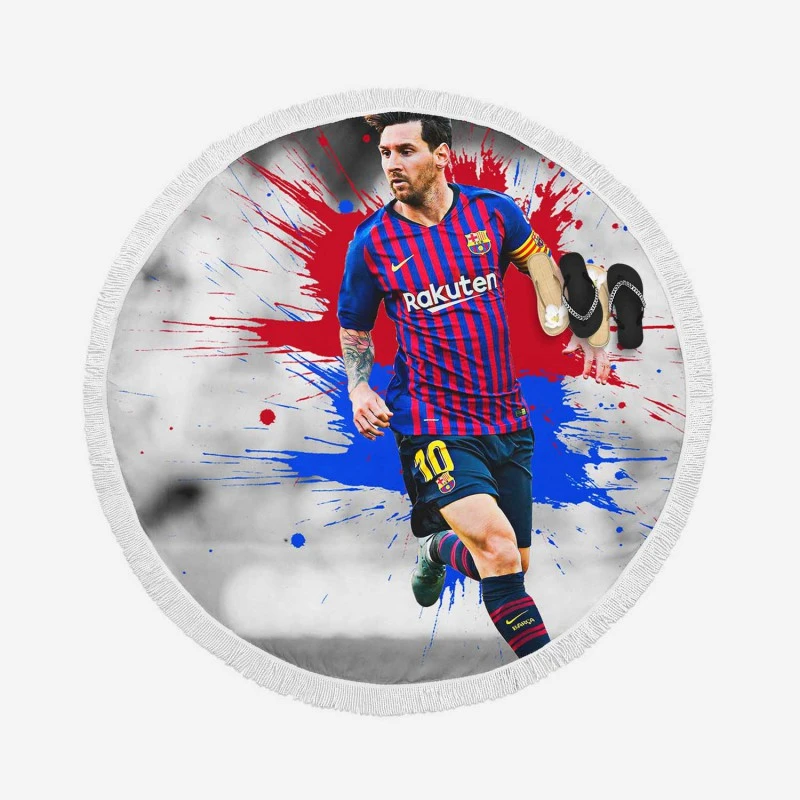 Lionel Messi  Barca Champions Leagues Soccer Player Round Beach Towel