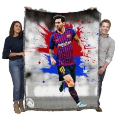 Lionel Messi  Barca Champions Leagues Soccer Player Woven Blanket