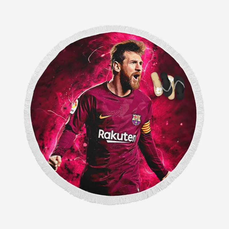 Lionel Messi  Barca Copa del Rey Football Player Round Beach Towel