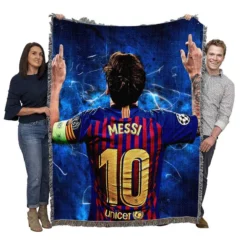 Lionel Messi  Barca European Golden Shoes Winning Player Woven Blanket