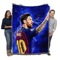 Lionel Messi  Barca Ligue 1 Football Player Woven Blanket
