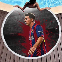 Lionel Messi  Barca most goals in La Liga Player Round Beach Towel 1