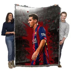 Lionel Messi  Barca most goals in La Liga Player Woven Blanket