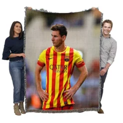 Lionel Messi Barcelona Stripe Jersey Woven Blanket