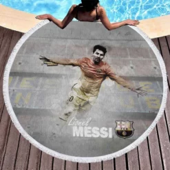 Lionel Messi Copa del Rey Footballer Player Round Beach Towel 1