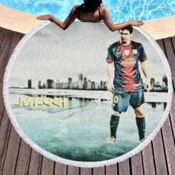 Lionel Messi Extraordinary Soccer Player Round Beach Towel 1