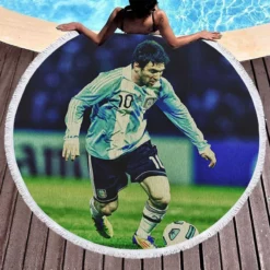 Lionel Messi Inspiring Argentina Sports Player Round Beach Towel 1