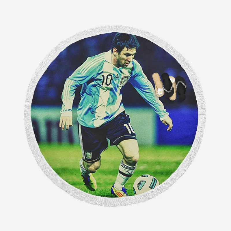 Lionel Messi Inspiring Argentina Sports Player Round Beach Towel