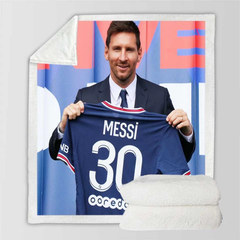 Lionel Messi Ligue 1 Soccer Player Sherpa Fleece Blanket