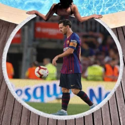 Lionel Messi Mercurial Barca Soccer Player Round Beach Towel 1