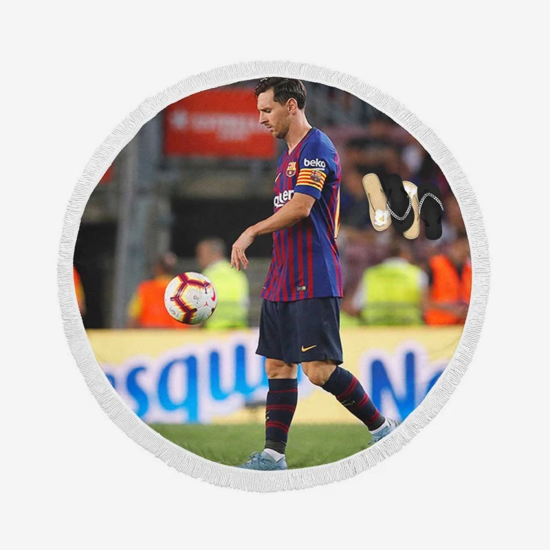 Lionel Messi Mercurial Barca Soccer Player Round Beach Towel