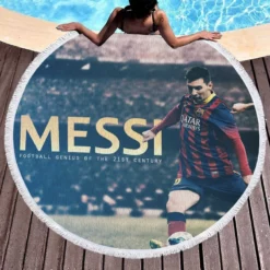 Lionel Messi Mighty Footballer Player Round Beach Towel 1