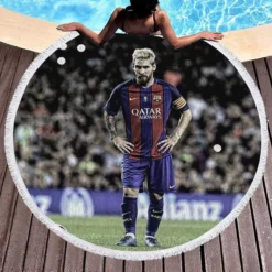 Lionel Messi Natural Bacra Soccer Player Round Beach Towel 1