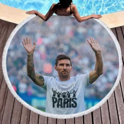 Lionel Messi PSG Football Player Round Beach Towel 1