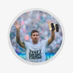 Lionel Messi PSG Football Player Round Beach Towel