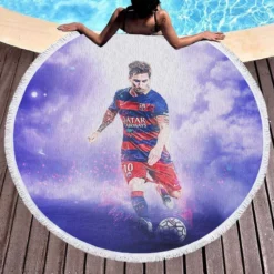 Lionel Messi Spirited Soccer Player Round Beach Towel 1