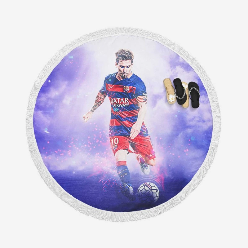 Lionel Messi Spirited Soccer Player Round Beach Towel