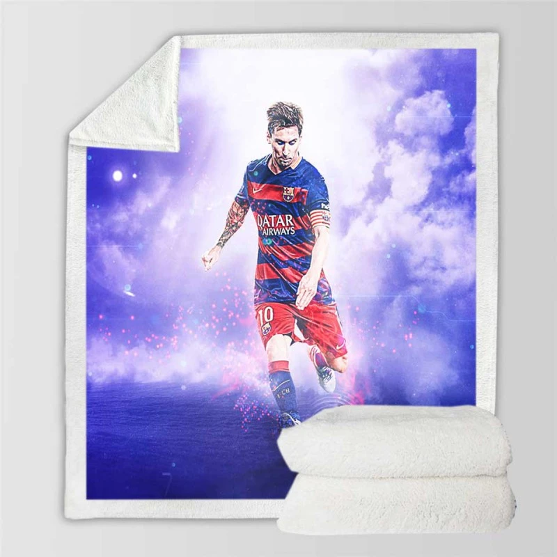 Lionel Messi Spirited Soccer Player Sherpa Fleece Blanket