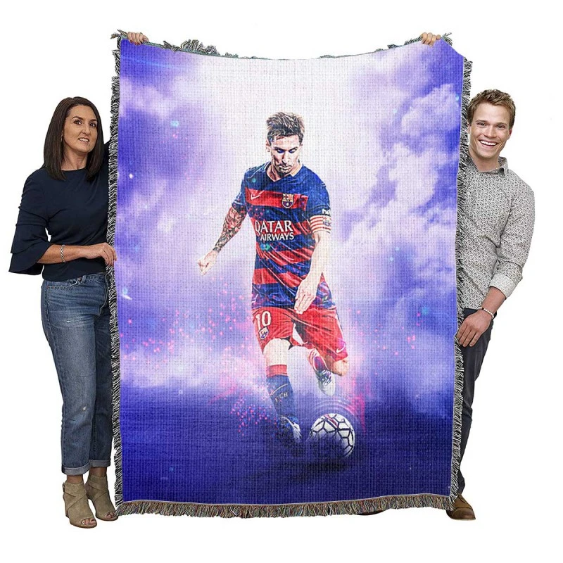 Lionel Messi Spirited Soccer Player Woven Blanket