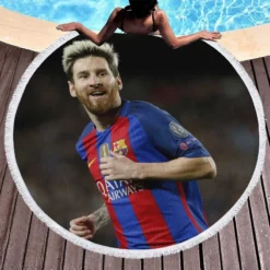 Lionel Messi UEFA Champions League Footballer Round Beach Towel 1