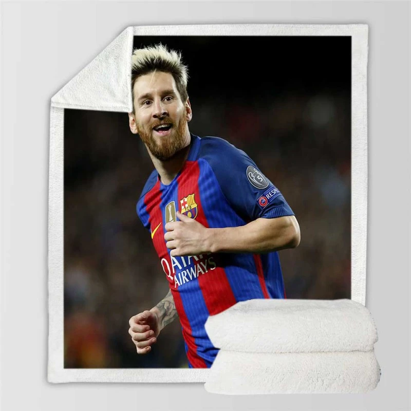 Lionel Messi UEFA Champions League Footballer Sherpa Fleece Blanket