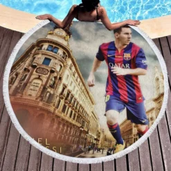 Lionel Messi flexible Barca Football Player Round Beach Towel 1